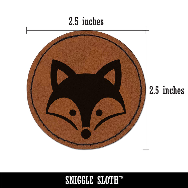 Sweet Fox Head Face Round Iron-On Engraved Faux Leather Patch Applique - 2.5"