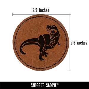 Tyrannosaurus Rex Dinosaur Roaring Round Iron-On Engraved Faux Leather Patch Applique - 2.5"