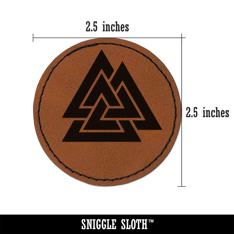 Valknut Symbol Viking Round Iron-On Engraved Faux Leather Patch Applique - 2.5"