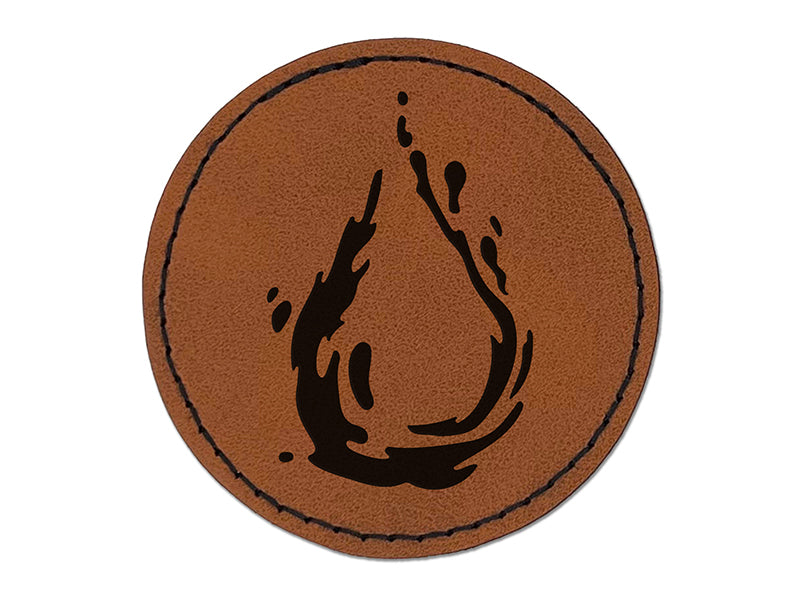 Water Drop Droplet Round Iron-On Engraved Faux Leather Patch Applique - 2.5"