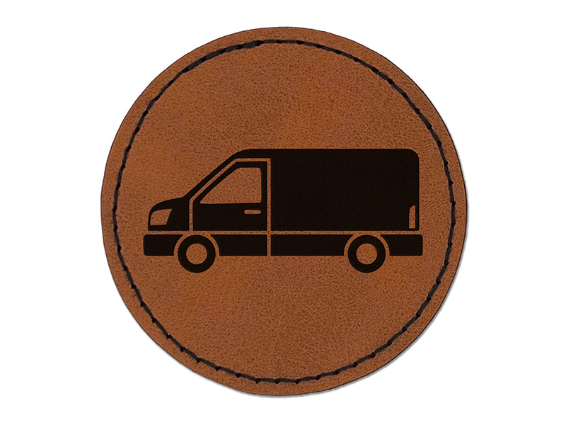 Work Cargo Van Automobile Vehicle Round Iron-On Engraved Faux Leather Patch Applique - 2.5"