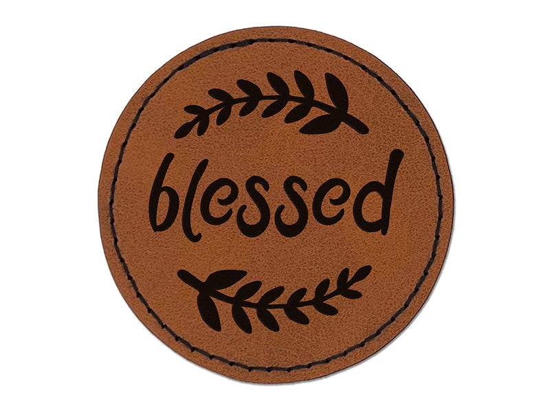 Blessed Wheat Strands Round Iron-On Engraved Faux Leather Patch Applique - 2.5"