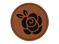 Rounded Rose Flower Round Iron-On Engraved Faux Leather Patch Applique - 2.5"