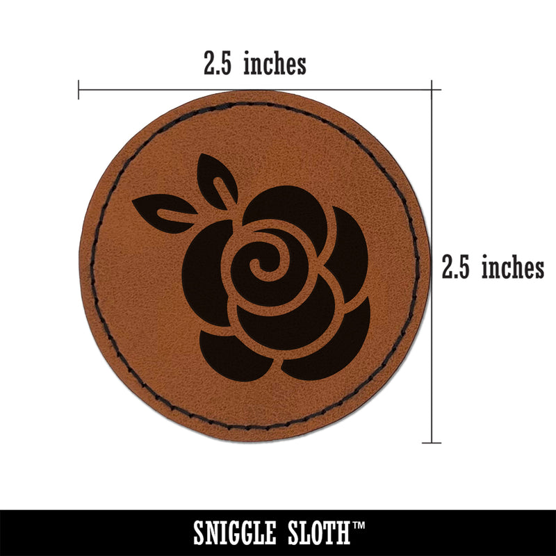 Rounded Rose Flower Round Iron-On Engraved Faux Leather Patch Applique - 2.5"