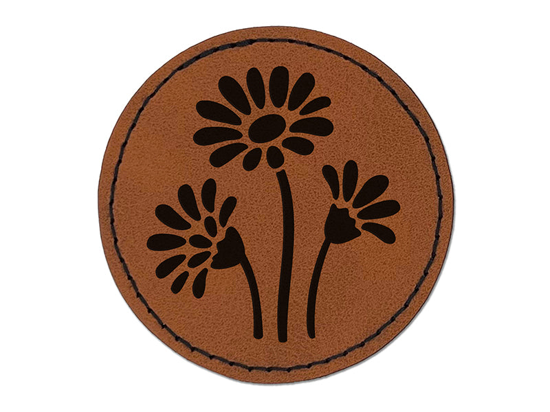 Summer Daisy Trio Round Iron-On Engraved Faux Leather Patch Applique - 2.5"