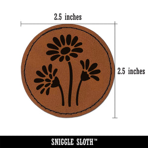 Summer Daisy Trio Round Iron-On Engraved Faux Leather Patch Applique - 2.5"