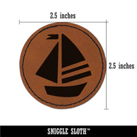 Summer Sailboat Sailing Round Iron-On Engraved Faux Leather Patch Applique - 2.5"