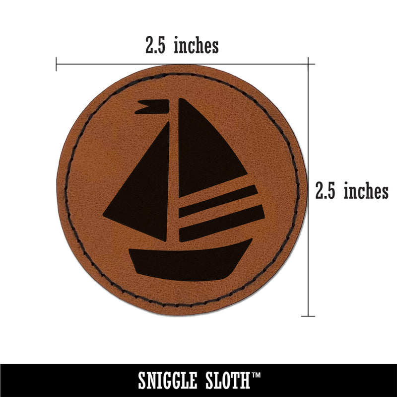 Summer Sailboat Sailing Round Iron-On Engraved Faux Leather Patch Applique - 2.5"