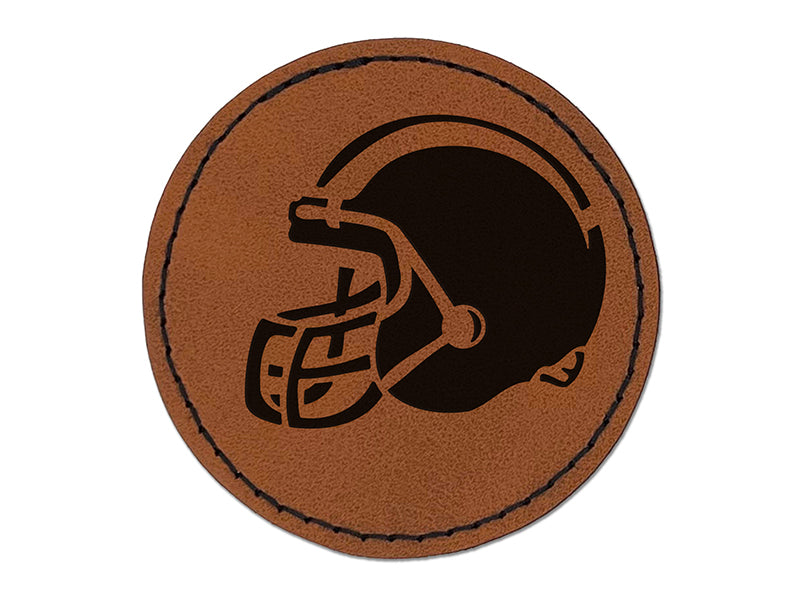American Football Helmet Sports Round Iron-On Engraved Faux Leather Patch Applique - 2.5"