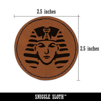 Ancient Egyptian Pharaoh with Crown Round Iron-On Engraved Faux Leather Patch Applique - 2.5"