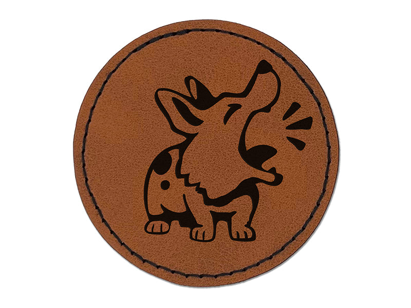 Barking Spotted Dog Corgi Round Iron-On Engraved Faux Leather Patch Applique - 2.5"