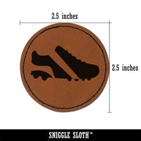 Soccer Football Cleats Sports Shoes Round Iron-On Engraved Faux Leather Patch Applique - 2.5"