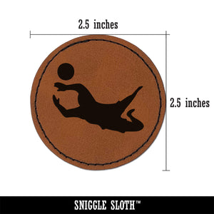 Soccer Goalie Diving For Ball Association Football Round Iron-On Engraved Faux Leather Patch Applique - 2.5"