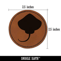 Stingray Skate Fish Silhouette Round Iron-On Engraved Faux Leather Patch Applique - 2.5"