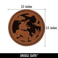 Werewolf Monster Howling at Moon Halloween Round Iron-On Engraved Faux Leather Patch Applique - 2.5"