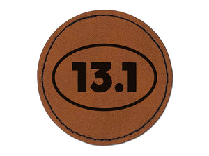 13.1 Half Marathon Runner Round Iron-On Engraved Faux Leather Patch Applique - 2.5"