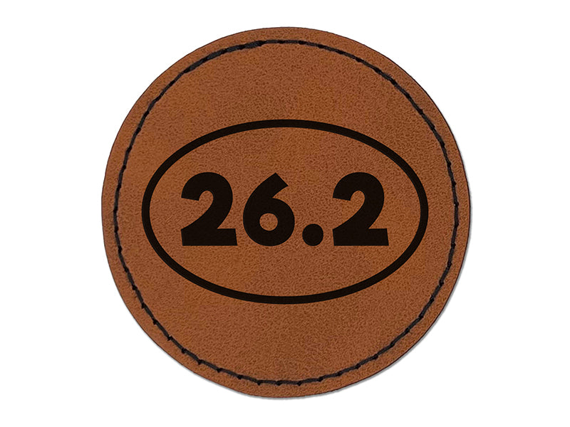 26.2 Full Marathon Runner Round Iron-On Engraved Faux Leather Patch Applique - 2.5"