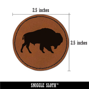 American Buffalo Bison Solid Round Iron-On Engraved Faux Leather Patch Applique - 2.5"