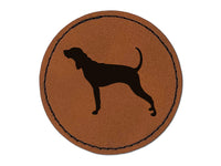 American English Coonhound Dog Solid Round Iron-On Engraved Faux Leather Patch Applique - 2.5"