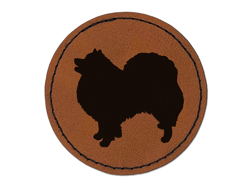 American Eskimo Dog Solid Round Iron-On Engraved Faux Leather Patch Applique - 2.5"