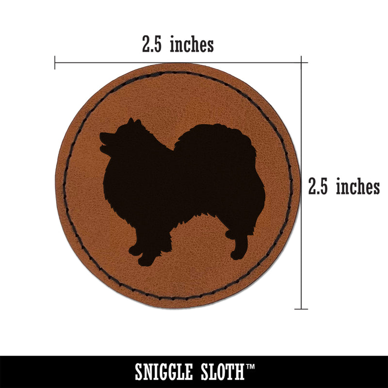 American Eskimo Dog Solid Round Iron-On Engraved Faux Leather Patch Applique - 2.5"