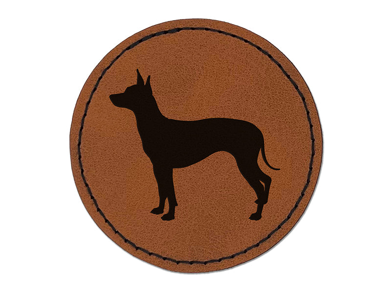 American Hairless Terrier Dog Solid Round Iron-On Engraved Faux Leather Patch Applique - 2.5"