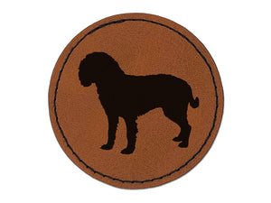 American Water Spaniel Dog Solid Round Iron-On Engraved Faux Leather Patch Applique - 2.5"