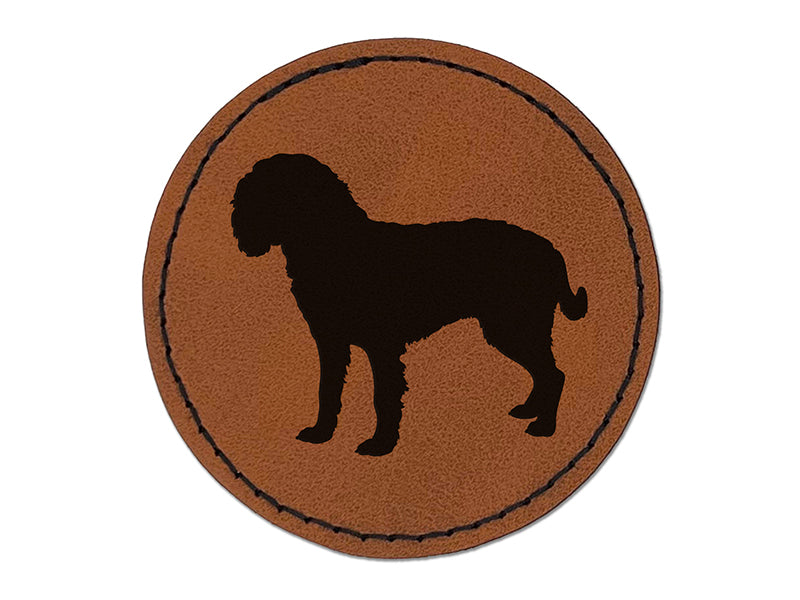 American Water Spaniel Dog Solid Round Iron-On Engraved Faux Leather Patch Applique - 2.5"