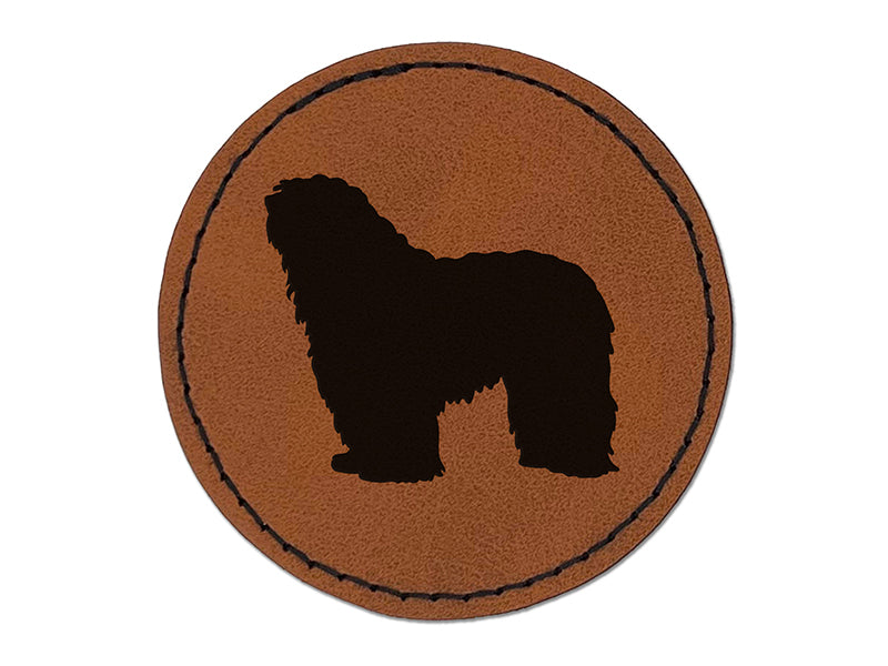 Bergamasco Sheepdog Dog Solid Round Iron-On Engraved Faux Leather Patch Applique - 2.5"