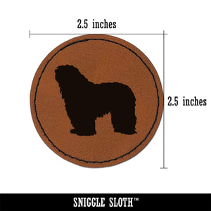 Bergamasco Sheepdog Dog Solid Round Iron-On Engraved Faux Leather Patch Applique - 2.5"