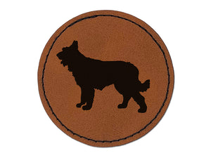 Berger Picard Dog Solid Round Iron-On Engraved Faux Leather Patch Applique - 2.5"