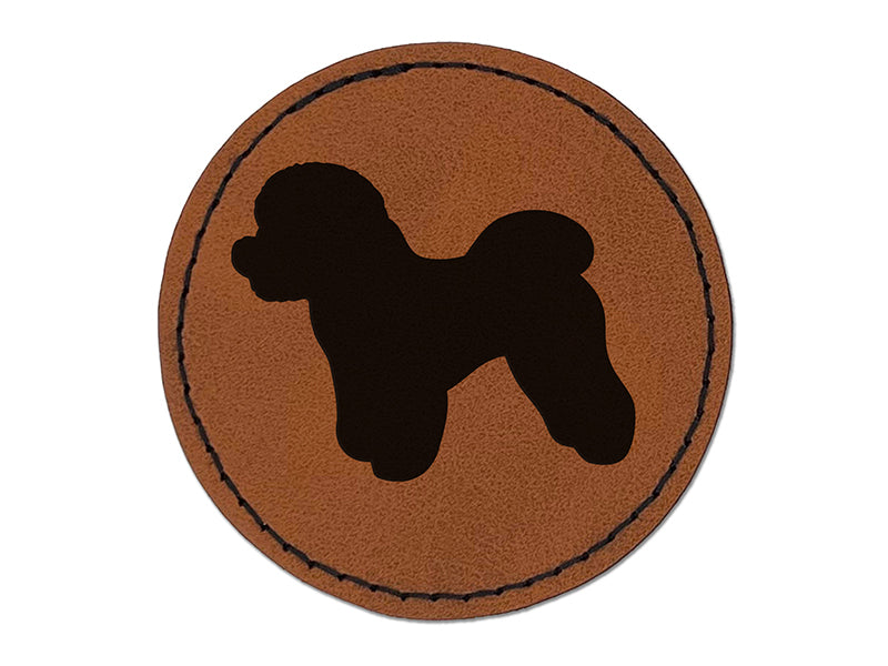 Bichon Frise Dog Solid Round Iron-On Engraved Faux Leather Patch Applique - 2.5"