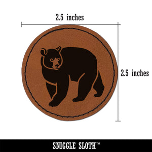 Black Bear Round Iron-On Engraved Faux Leather Patch Applique - 2.5"