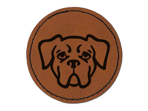 Boxer Dog Head Round Iron-On Engraved Faux Leather Patch Applique - 2.5"