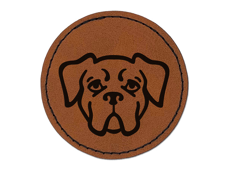 Boxer Dog Head Round Iron-On Engraved Faux Leather Patch Applique - 2.5"