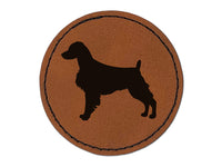 Brittany Spaniel Dog Solid Round Iron-On Engraved Faux Leather Patch Applique - 2.5"