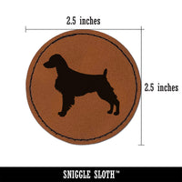 Brittany Spaniel Dog Solid Round Iron-On Engraved Faux Leather Patch Applique - 2.5"