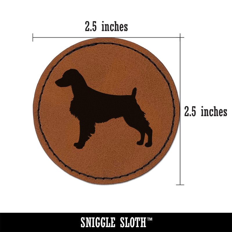 Brittany Spaniel Dog Solid Round Iron-On Engraved Faux Leather Patch Applique - 2.5"