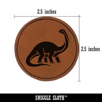 Brontosaurus Dinosaur Round Iron-On Engraved Faux Leather Patch Applique - 2.5"