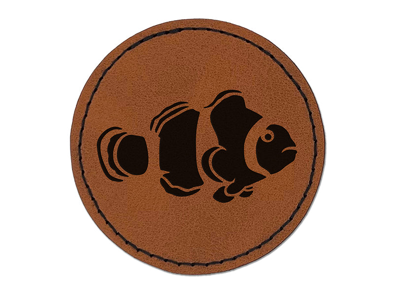 Clownfish Clown Fish Round Iron-On Engraved Faux Leather Patch Applique - 2.5"