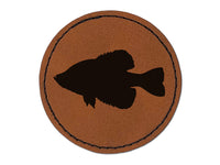 Crappie Fish Silhouette Round Iron-On Engraved Faux Leather Patch Applique - 2.5"