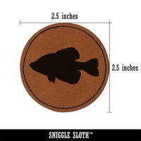 Crappie Fish Silhouette Round Iron-On Engraved Faux Leather Patch Applique - 2.5"