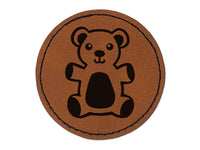 Cuddly Teddy Bear Round Iron-On Engraved Faux Leather Patch Applique - 2.5"