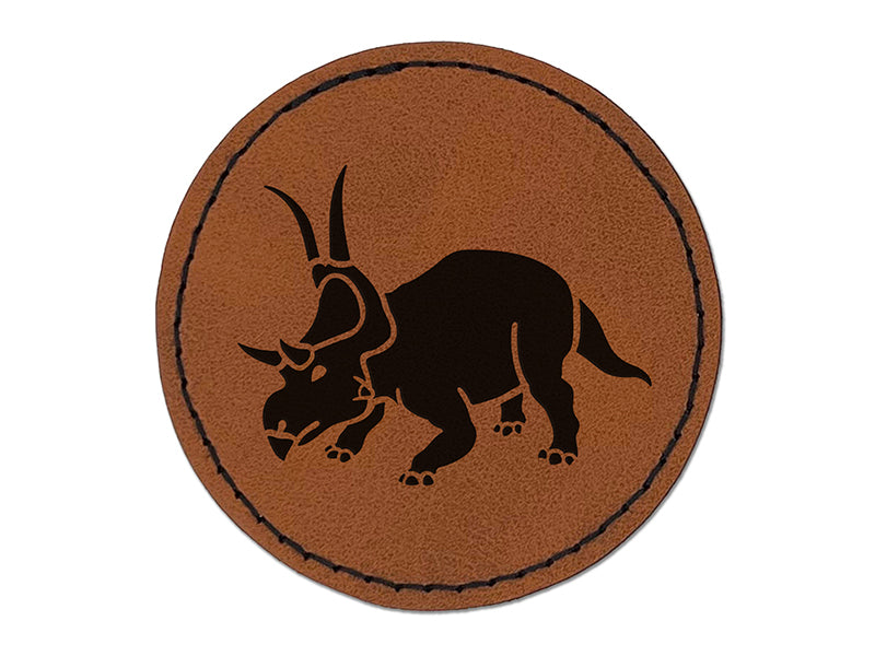 Diabloceratops Dinosaur Round Iron-On Engraved Faux Leather Patch Applique - 2.5"