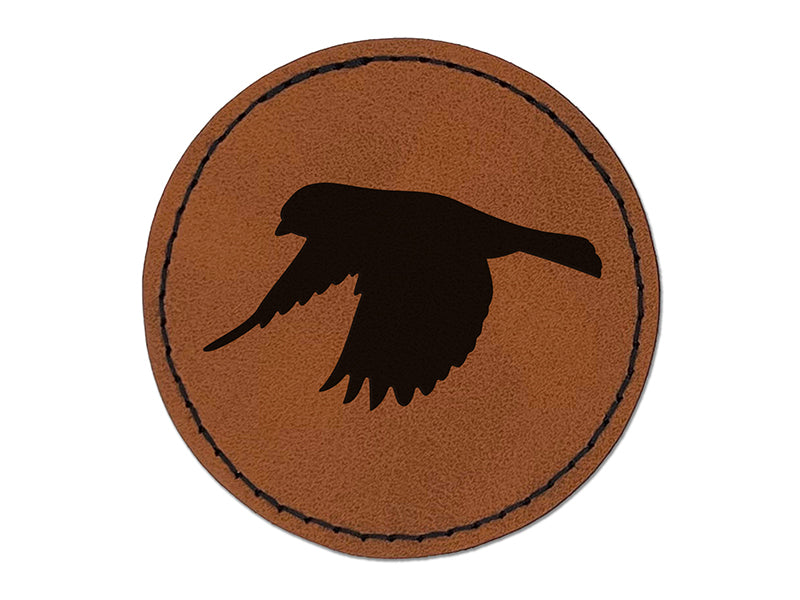 Finch Flying Bird Round Iron-On Engraved Faux Leather Patch Applique - 2.5"