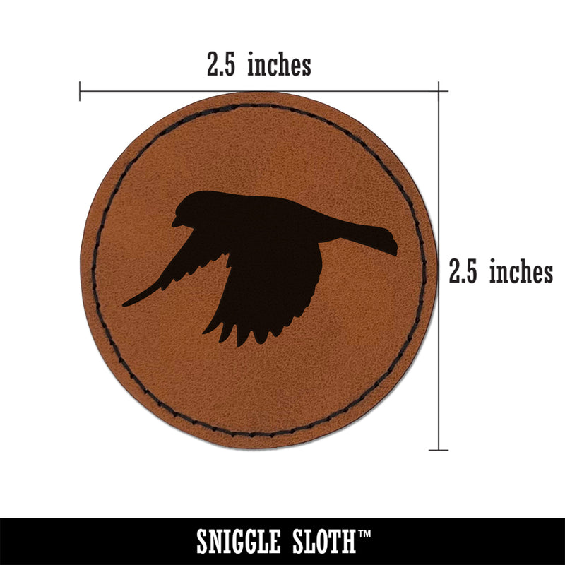 Finch Flying Bird Round Iron-On Engraved Faux Leather Patch Applique - 2.5"