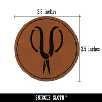 Floral Cutting Scissors Round Iron-On Engraved Faux Leather Patch Applique - 2.5"