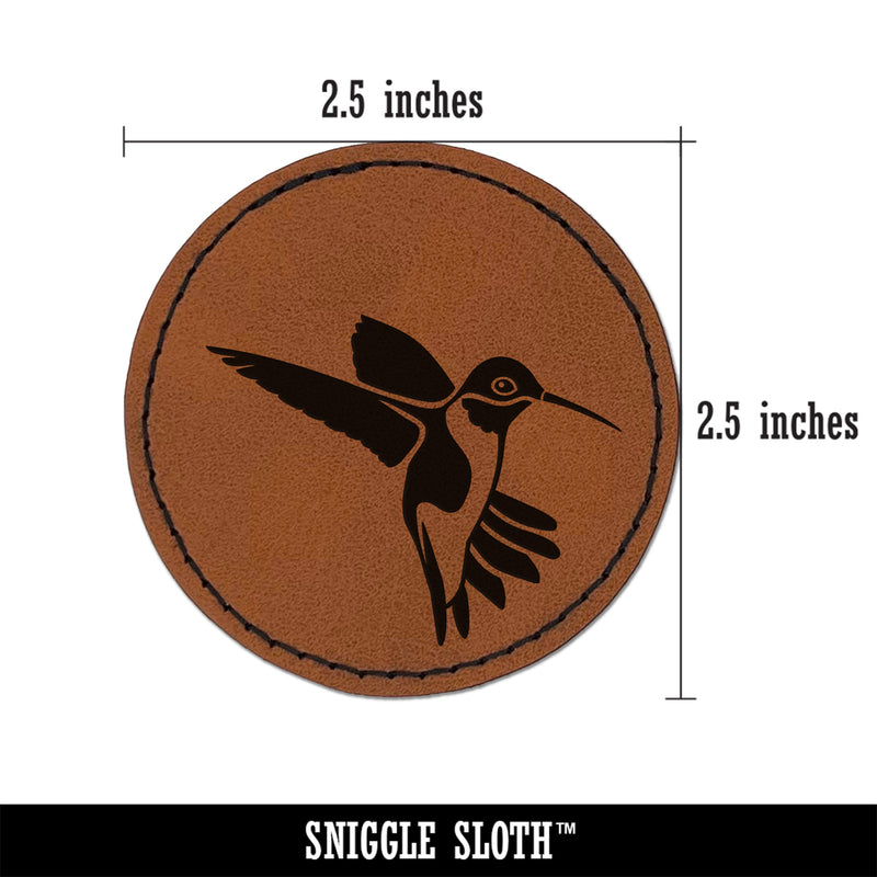 Fluttering Hummingbird Round Iron-On Engraved Faux Leather Patch Applique - 2.5"