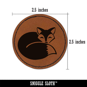 Fox Curled Up Sleeping Round Iron-On Engraved Faux Leather Patch Applique - 2.5"