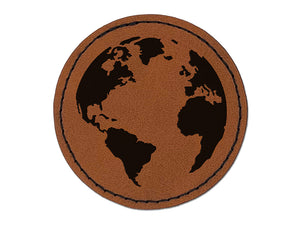 Globe of Earth Round Iron-On Engraved Faux Leather Patch Applique - 2.5"